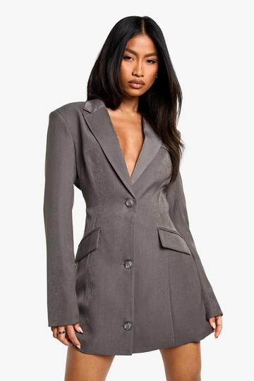 Tailored Structured Cinched Waist Blazer Dress grey