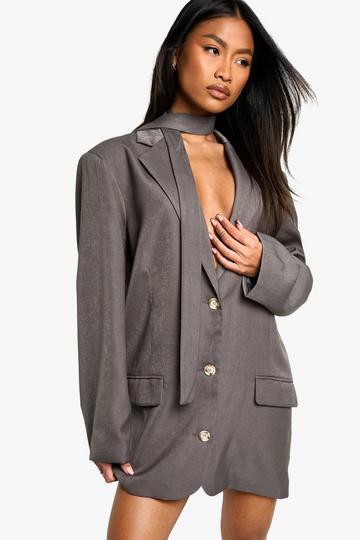 Grey Tailored Oversized Boxy fit Scarf Detail Blazer Dress