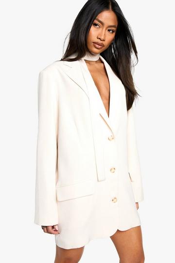 Tailored Oversized Boxy fit Scarf Detail Blazer Dress cream