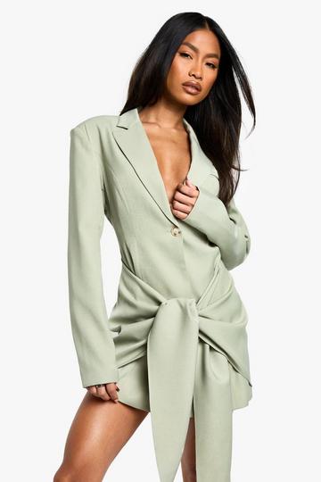 Tailored Structured Wrap Detail Blazer Dress sage