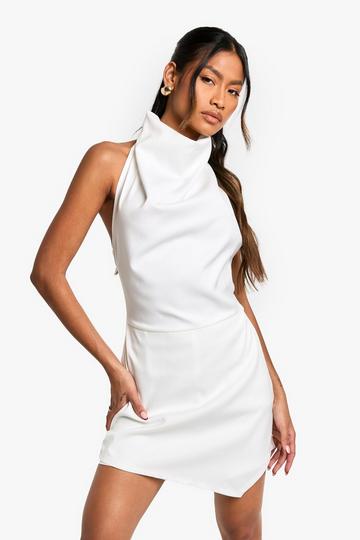 Tailored Cowl Neck Sccop Back Playsuit white