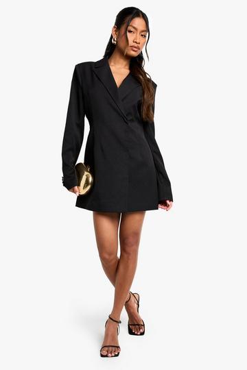 Structured Oversized Wrap Over Blazer Dress black