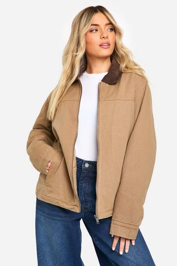 Bomber oversize délavé en velours côtelé camel