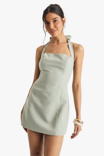 Sage Green Tailored Halterneck A-line Dress