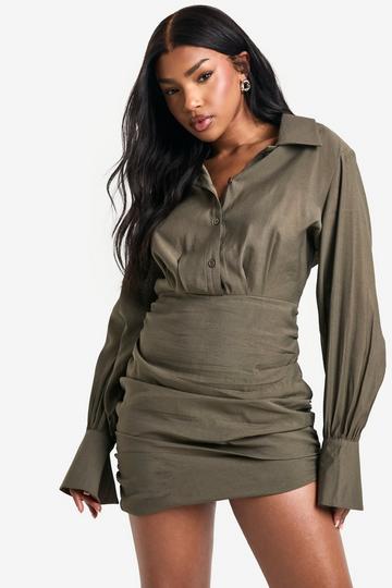 Ruched Detail Shirt Dress olive