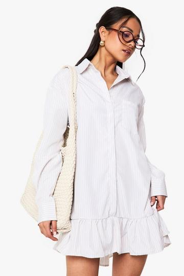 Stone Beige Skater Drop Hem Shirt Dress