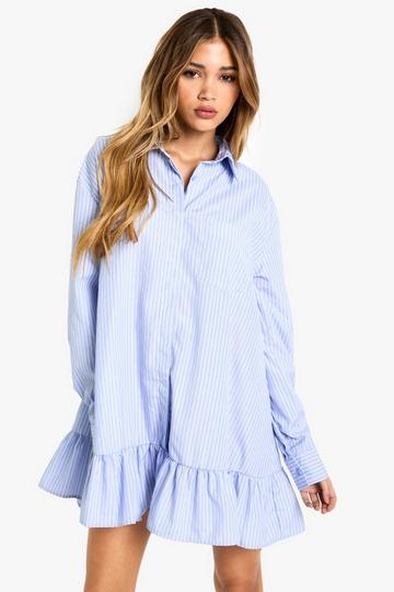 Gestreepte Skater Blouse Jurk Met Losvallende Zoom blue