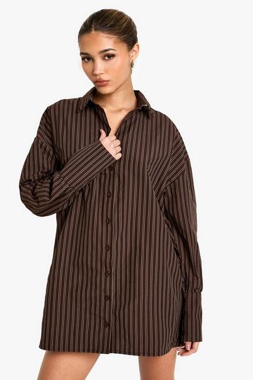 Oversized Stripe Shirt Dress brown