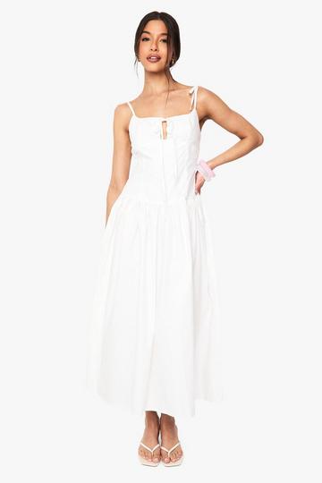 Tie Detail Strappy Midaxi Dress white