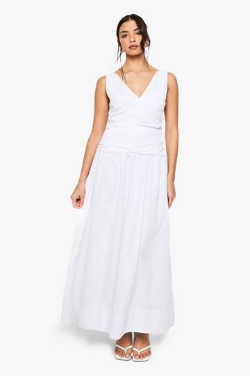 V neck Ruched Detail Maxi Dress white