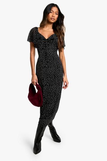 Polka Dot Angel Sleeve Midaxi Dress black