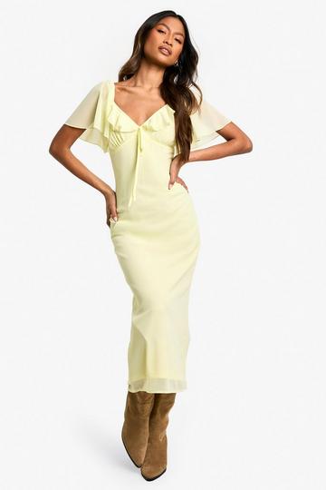 Lemon Yellow Angel Sleeve Chiffon Midaxi Dress