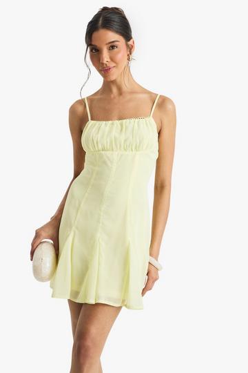 Lemon Yellow Chiffon Strappy Milkmaid Godet Hem Mini Dress