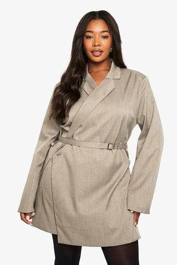 Plus Marl Belted Blazer Dress grey