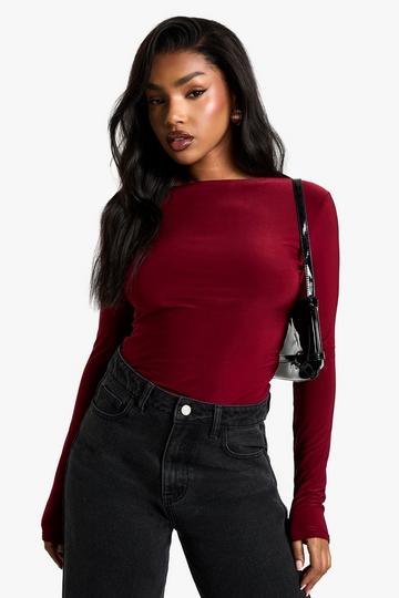 Double Layer Slinky Long Sleeve Top burgundy