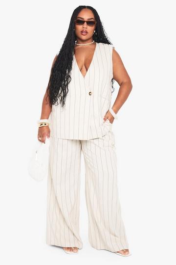 Plus Tailored Linen Stripe Trouser cream