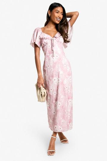 Floral Angel Sleeve Midaxi Dress light pink