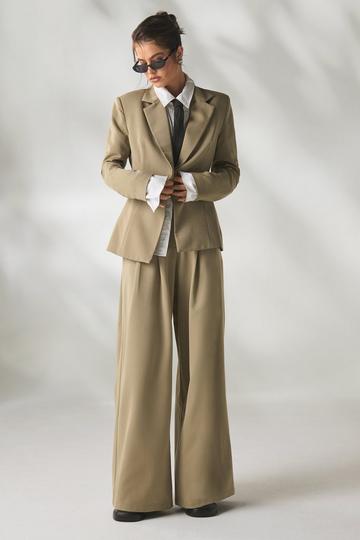 Tailored Pleated Low Rise Wide Leg Trousers khaki