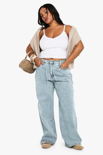 Plus Jeans Met Elastische Rug, Strik En Touwtjes acid wash light blue