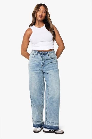 Plus Jeans Met Gerafelde Zoom En Rechte Pijpen mid blue