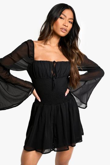 Chiffon Shirred Chiffon Playsuit black