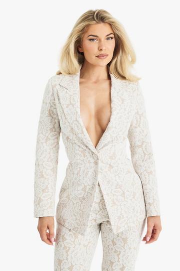 Premium Kanten Getailleerde Gelegenheids Blazer ivory