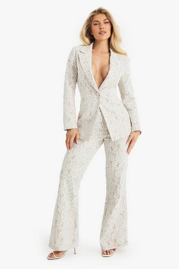 Premium Occasion Lace Tailored Flare Trousers ivory