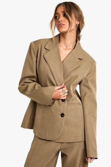 Tailored Wrap Button Blazer mocha