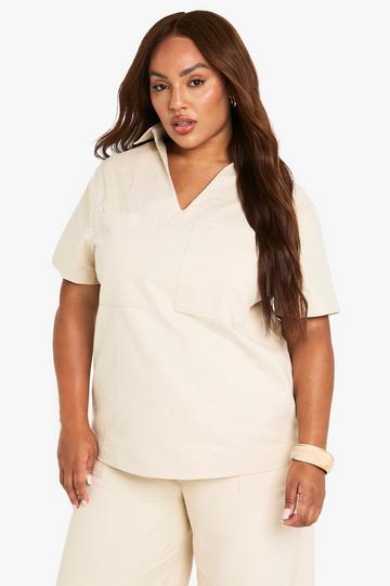 Plus Cotton Twill Oversized Shirt ecru