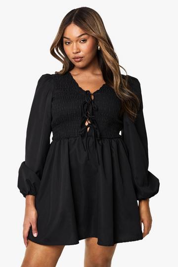 Plus Shirred Smock Dress black