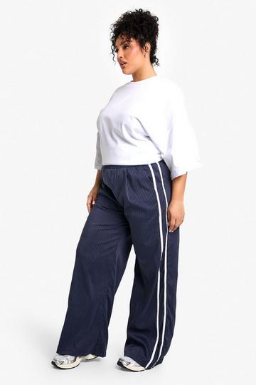 Plus Gestreepte Wide Leg Broek navy