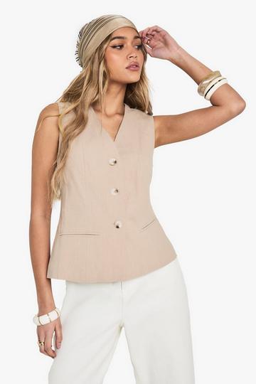 Getailleerde Linnen Look Gilet Met Knopen stone