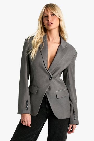 Asymmetric Wrap Cinched Waist Blazer grey