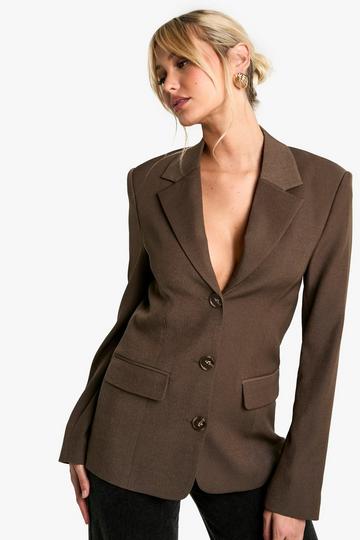 Single Breasted Fitted Longline Blazer coffee