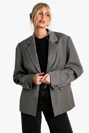 Single Breasted Button Detail Volume Sleeve Oversized Blazer grey