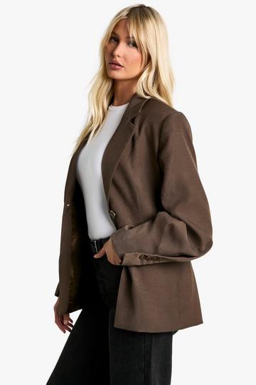 Single Breasted Button Detail Volume Sleeve Oversized Blazer coffee