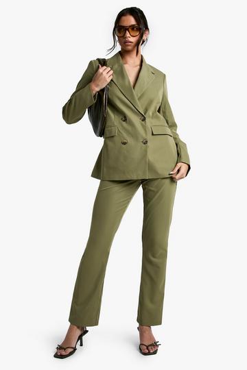 Khaki Slim Straight Leg Tailored Trousers