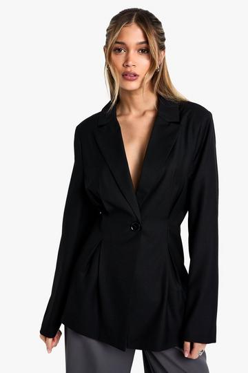 Pleat Detail Cinched Waist Blazer black