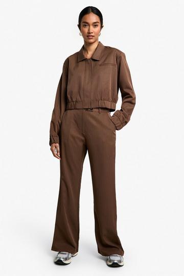 Pinstripe Slim Flare Tailored Trouser chocolate