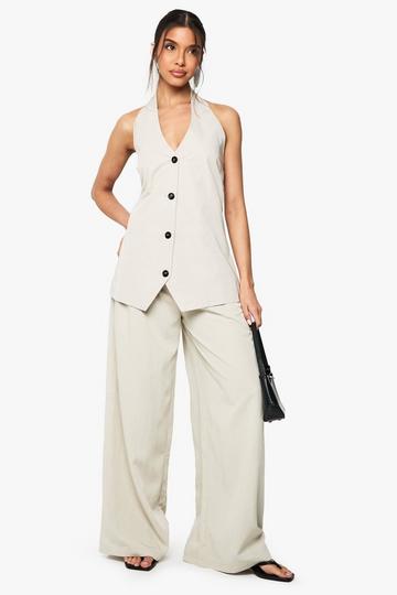 Losse Geplooide Getailleerde Wide Leg Broek stone