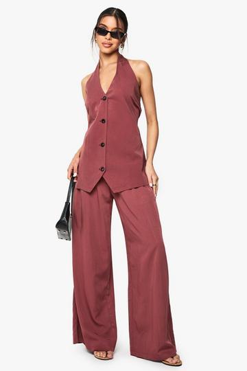 Floaty Pleated Wide Leg Tailored Trouser mahogany