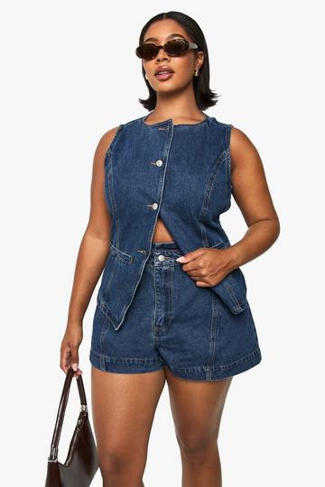 Plus Denim Seam Detail Flippy Denim Short mid blue