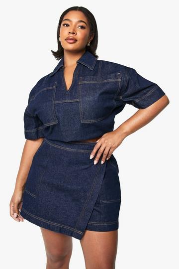 Plus Denim Wrap Skort indigo