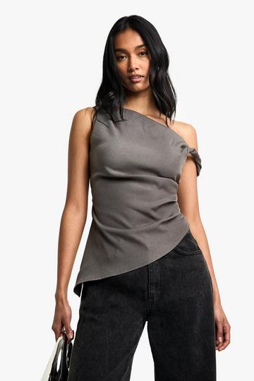 Woven Draped Asymmetric Top grey