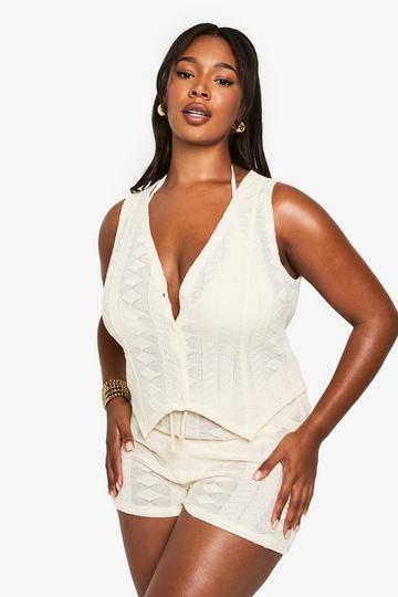 Plus Mix & Match Shorts Met Textuur En Patroon cream