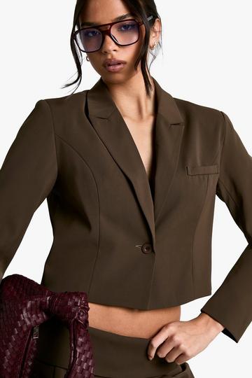 Tailored Cinched Waist Crop Blazer mocha