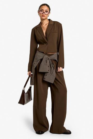 Tailored Fold Over Woven Trousers mocha