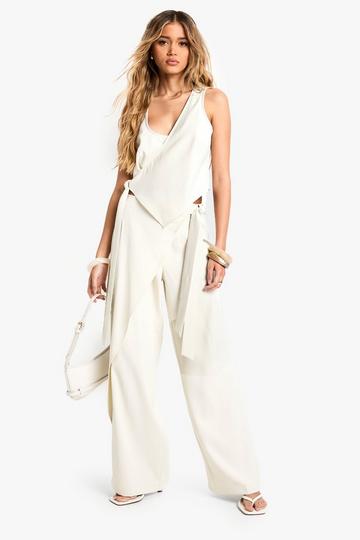 Tailored Wrap Tie Detail Straight Leg Trouser ivory