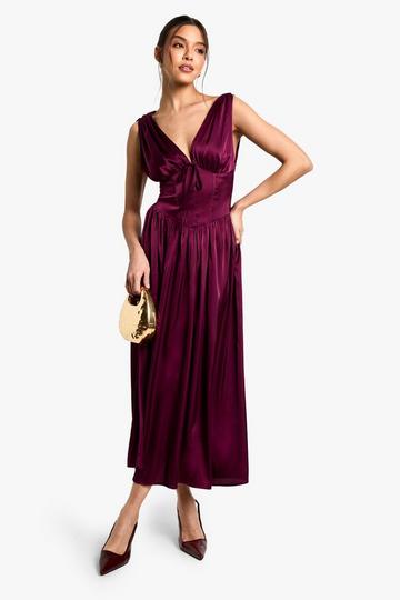 Satin Milkmaid Midaxi Dress wine