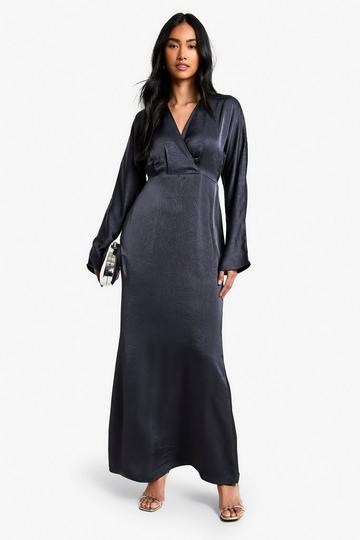 Textured Satin Batwing Maxi Dress navy